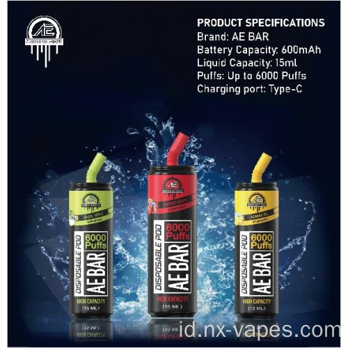 Penjualan panas AE Bar Disposable Vape Device 6000PUFFS